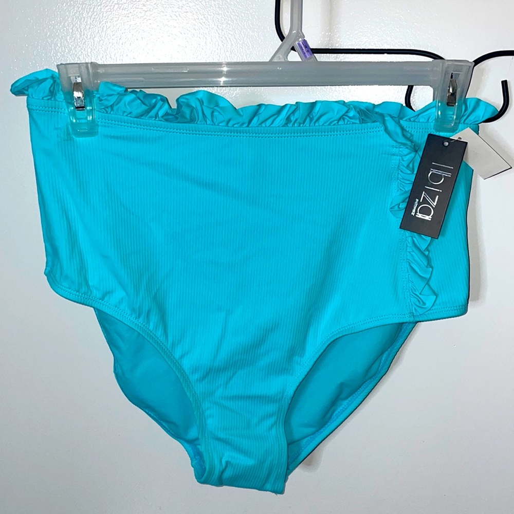 Ibiza Aquamarine High-waist Bikini Bottoms with Ruffle 🩴🩴